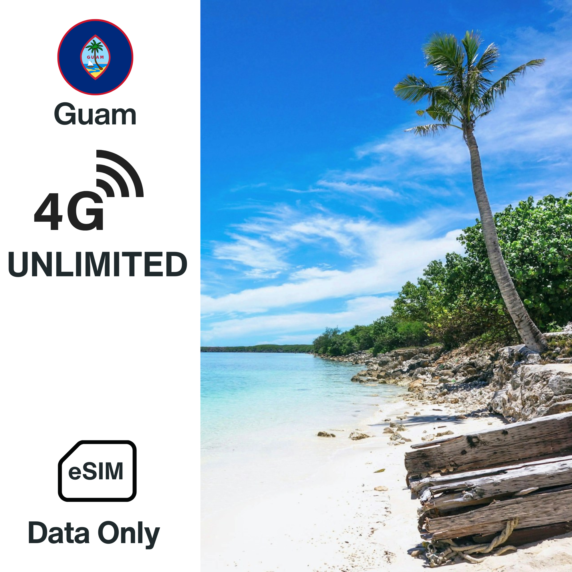 eSIM 4G de voyage à Guam, données illimitées